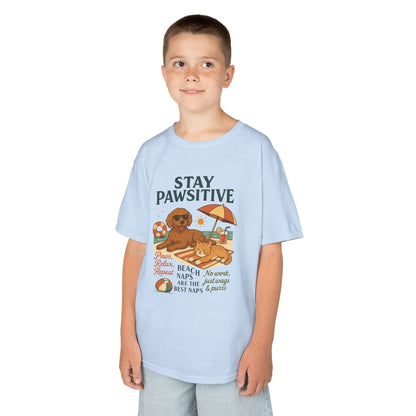 Kids Beach Vibes Tee - Stay Pawsitive, Summer Fun Shirt, Dog Lover Gift, Vacation Outfit, Beach Day Apparel