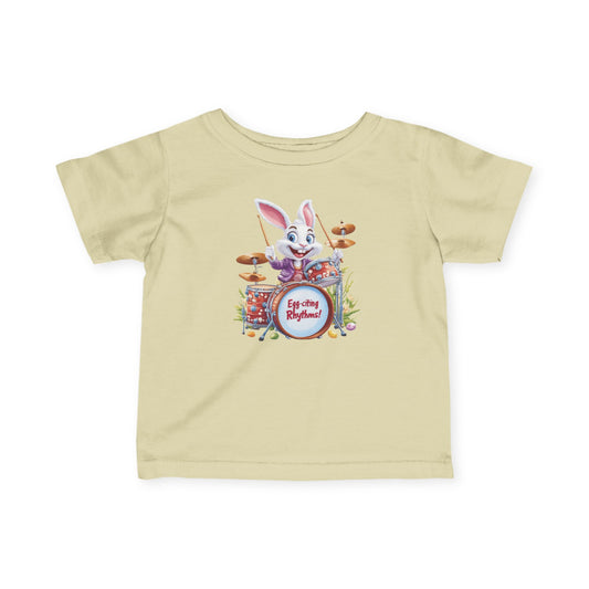 Baby Easter Bunny Drummer Tee - Cute Infant Music Shirt for 6-24 Months, Fun Spring Gift for Babies, Adorable Bunny Playing Drums