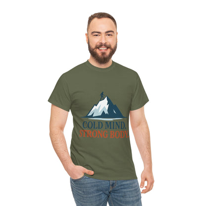 Cold Mind Strong Body Mens T-Shirt, Nordic Minimalist Mountain Hiking Tee