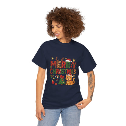 Merry Christmas Cat Shirt, Cute Holiday Cat Lovers Tee for Women