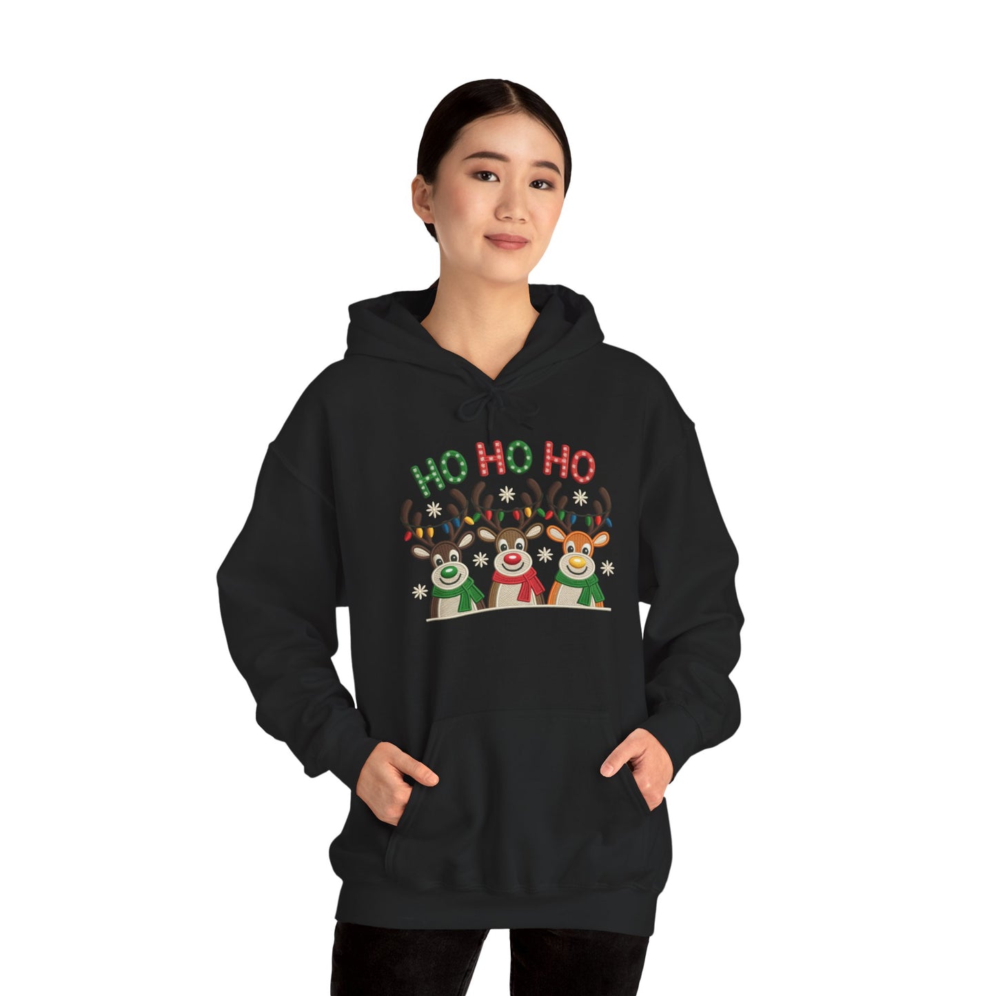 Ho Ho Ho Reindeer Hoodie, Cute Christmas Holiday Pullover for Women