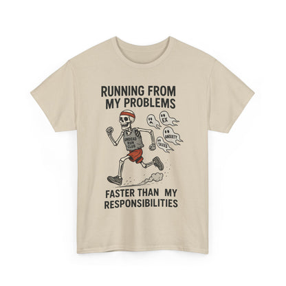 Skeleton Runner Tee for Men, Undead Jogging Club Shirt, Halloween T-Shirt, Gift for Runners, Anxiety Humor Gift