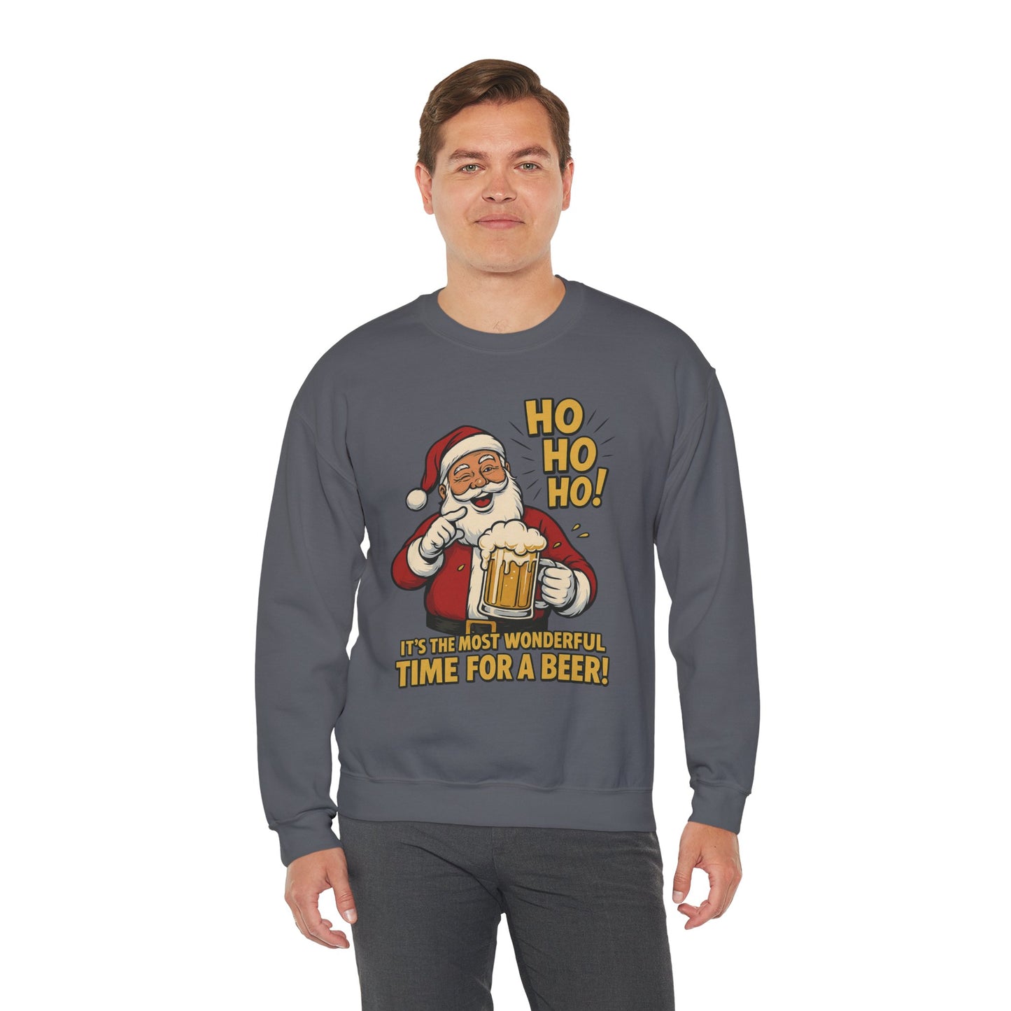 Funny Santa Beer Christmas Sweatshirt, Men's Holiday Pullover, Men's Heavy Blend™ Crewneck Sweatshirt