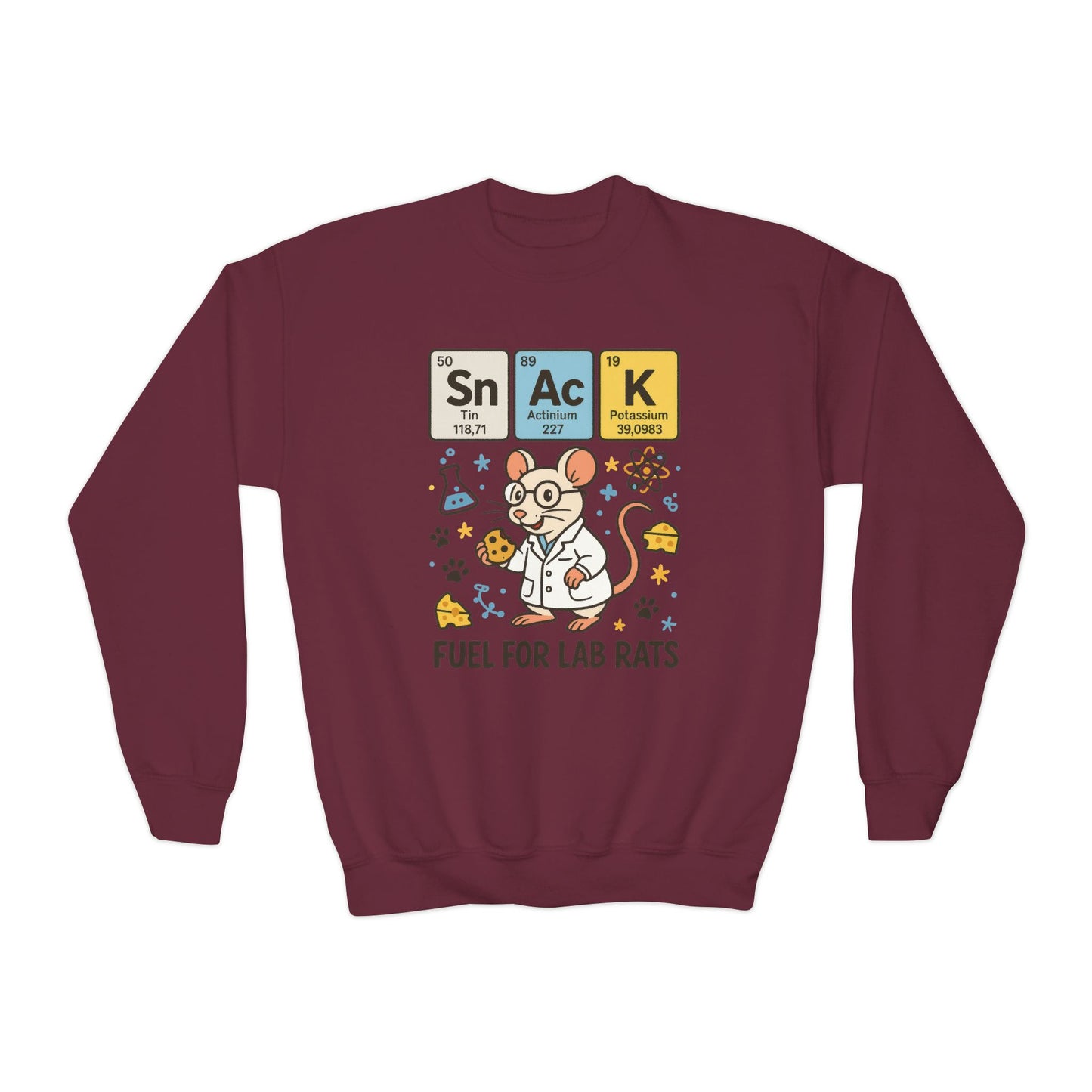 Youth Crewneck Sweatshirt - Fuel for Lab Rats, Cute Science Gift, Adorable Sweatshirt for Kids, Science Enthusiasts, Lab Rat Love