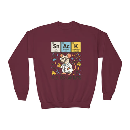 Youth Crewneck Sweatshirt - Fuel for Lab Rats, Cute Science Gift, Adorable Sweatshirt for Kids, Science Enthusiasts, Lab Rat Love