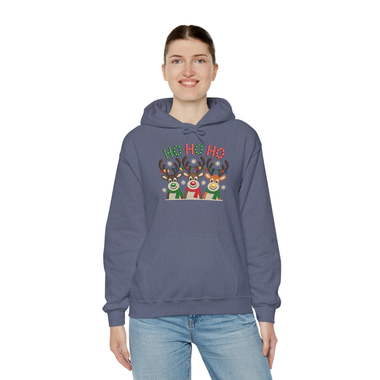 Ho Ho Ho Reindeer Hoodie, Cute Christmas Holiday Pullover for Women