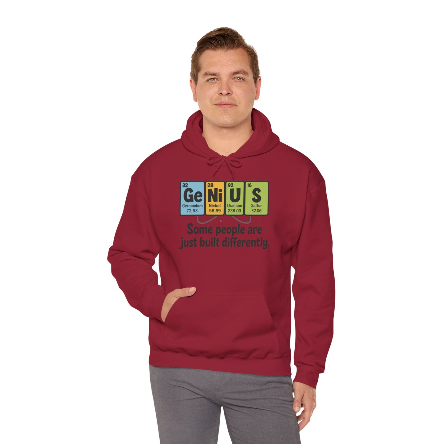 Funny Mens Genius Hoodie, Periodic Table Nerd Sweatshirt, Smart Science Pullover Gift for Him, Science Lover Apparel, Funny Hoodie