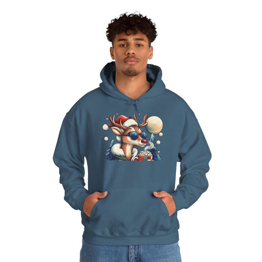 Cool Reindeer Christmas Hoodie, Funny Holiday Hot Cocoa Pullover for Men