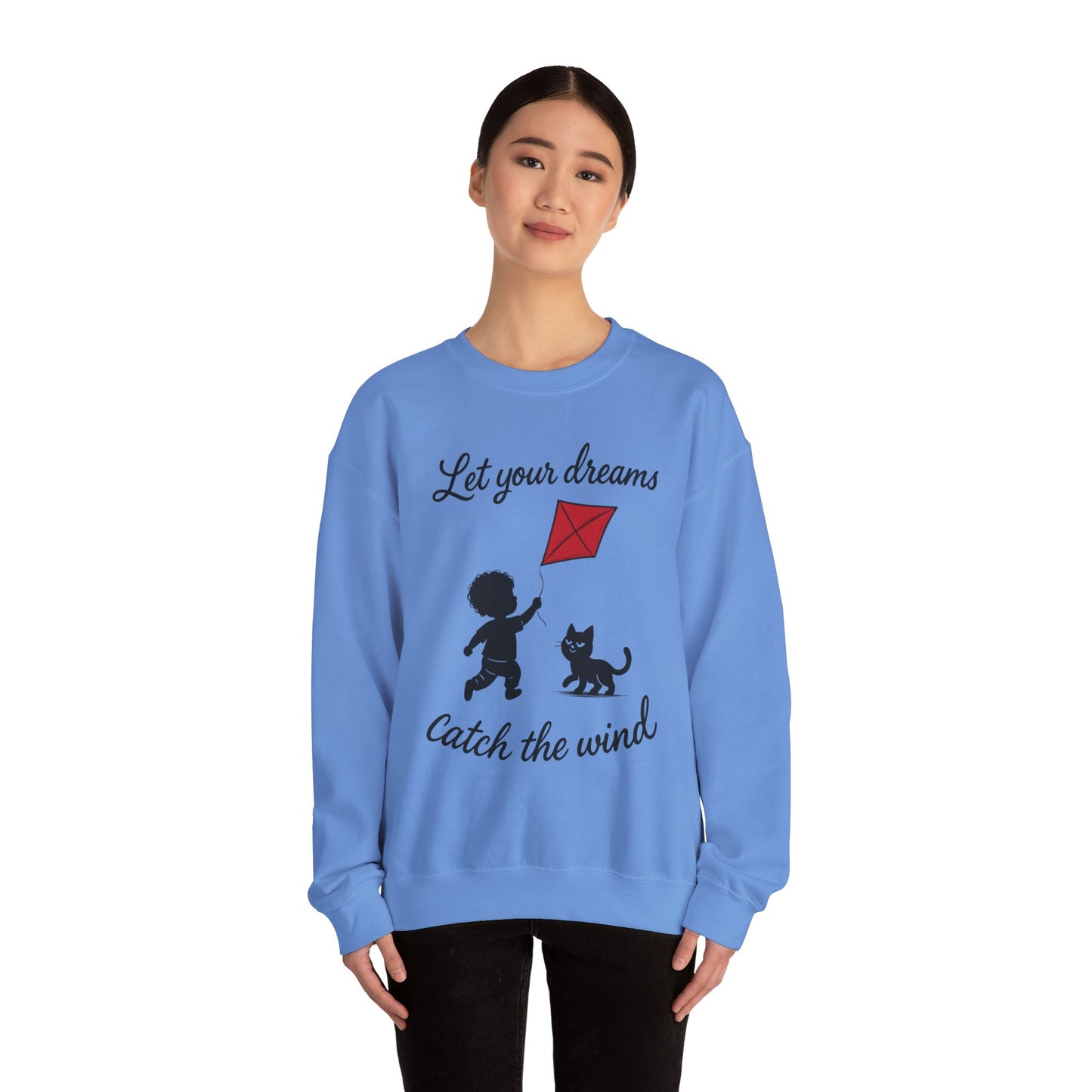 Dream Big Womens Crewneck Sweatshirt, Inspirational Gift, Cozy Lounge Wear, Cat Lover's Apparel, Kid's Motivation Sweatshirt