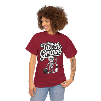 Funny Skeleton Bowling Womens Tee, Till the Grave, Funny Shirt, Halloween Gift, Skull Graphic, Casual Wear, Sporty Style
