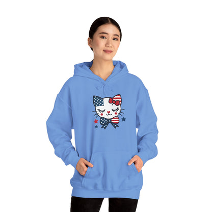 Cute Cat Patriot Women's Hoodie, Women's Heavy Blend Sweatshirt, Gift for Cat Lovers, 4th of July Apparel, Perfect for Independence Day