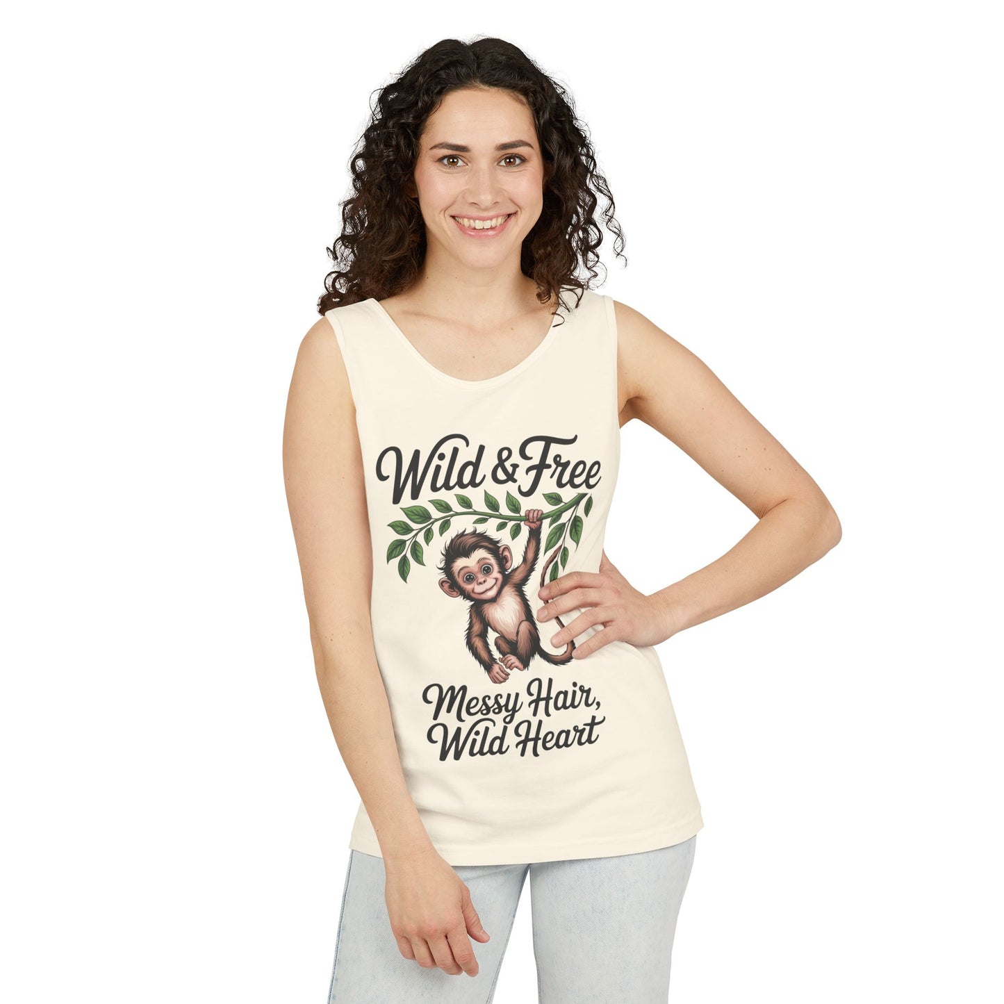 Wild & Free Monkey Tank Top, Messy Hair Wild Heart Womens Tank, Cute Jungle Animal Shirt, Boho Adventure Tank, Fun Nature Lover Gift