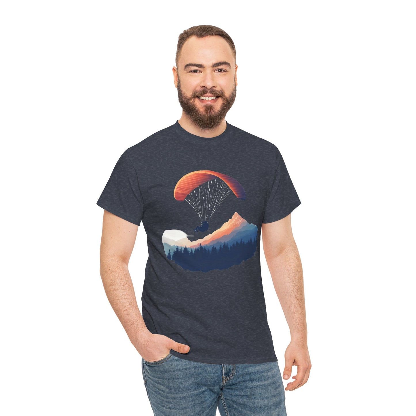 Paragliding Adventure T-Shirt, Mountain Landscape Tee, Nature Travel Lover Shirt, Outdoor Hiking Gift, Unisex Heavy Cotton Tee