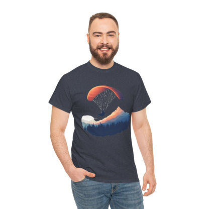 Paragliding Adventure T-Shirt, Mountain Landscape Tee, Nature Travel Lover Shirt, Outdoor Hiking Gift, Unisex Heavy Cotton Tee