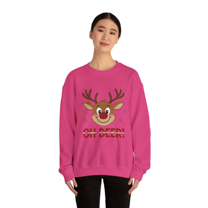 Womens Oh Deer Christmas Sweatshirt, Cute Reindeer Holiday Pullover, Women's Crewneck Sweatshirt