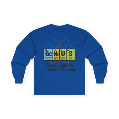 Funny Genius Long Sleeve Tee, Periodic Table Nerd Tee, Science Humor Tee for Smart Guys, Unisex Gift, Science Shirt, Nerdy Fashion
