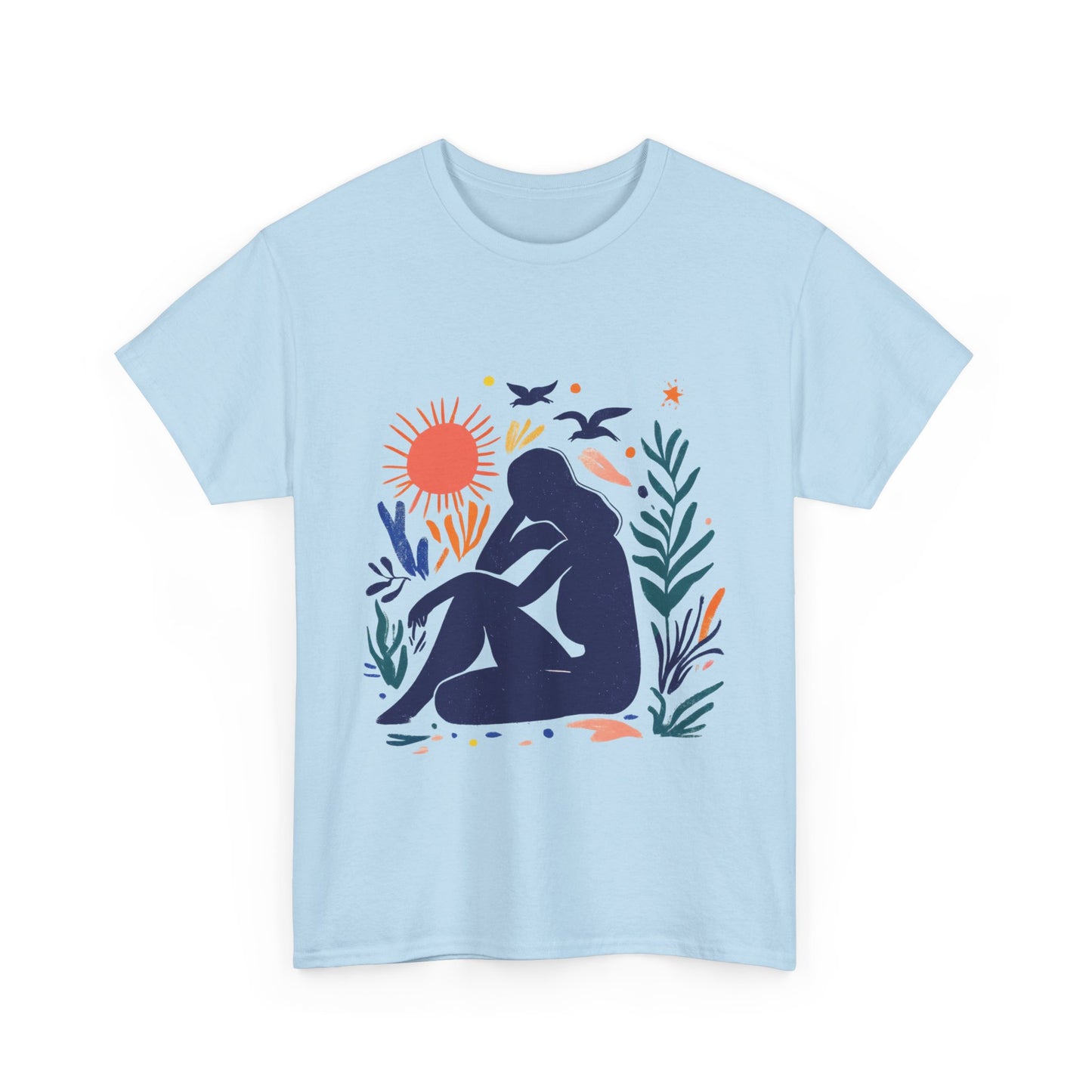 Boho Chic Unisex T-Shirt, Minimal Abstract Woman T-Shirt, Tee for Nature Lovers, Sun and Nature Print, Artistic Silhouette Tee