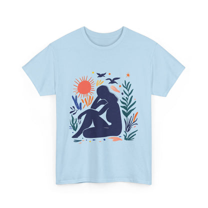 Boho Chic Unisex T-Shirt, Minimal Abstract Woman T-Shirt, Tee for Nature Lovers, Sun and Nature Print, Artistic Silhouette Tee