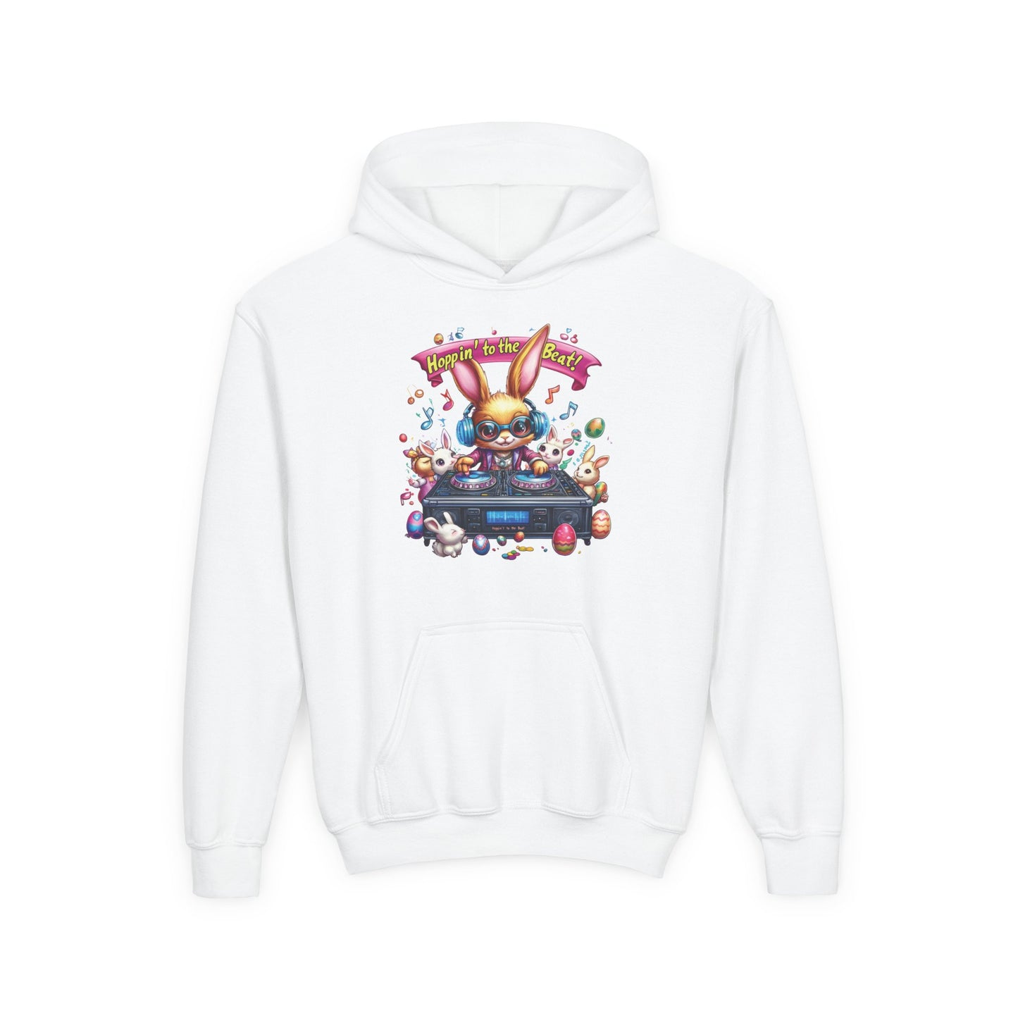 DJ Bunny Easter Hoodie for Kids - Fun Music Bunny Graphic, Hoppin' to the Beat Design, Cool Spring Sweatshirt, Easter Gift for Youth