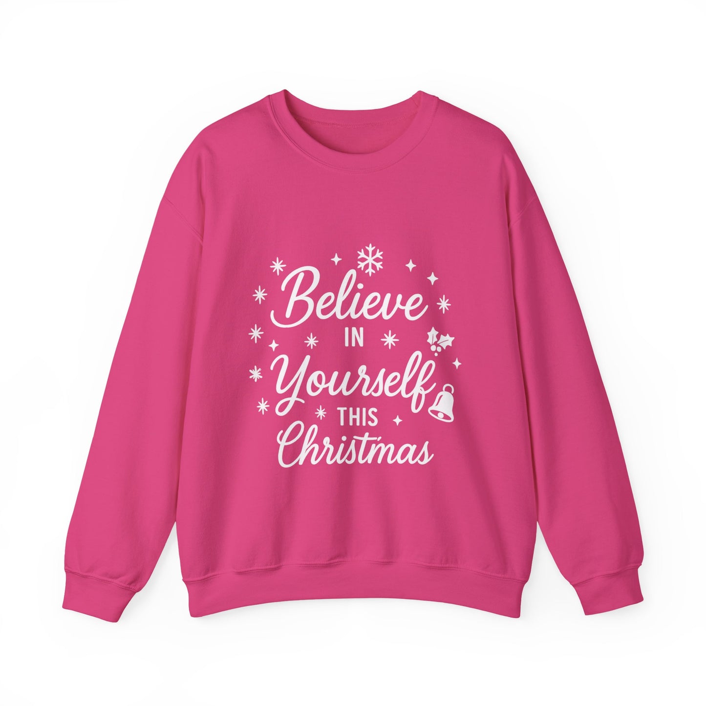 Women's Believe in the Magic Christmas Sweatshirt, Cozy Holiday Santa Hat Pullover, Women's Heavy Blend™ Crewneck Sweatshirt