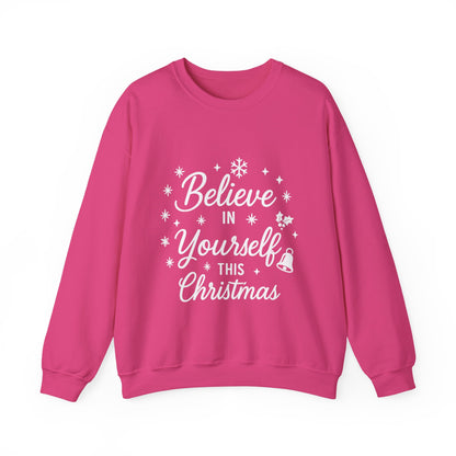 Women's Believe in the Magic Christmas Sweatshirt, Cozy Holiday Santa Hat Pullover, Women's Heavy Blend™ Crewneck Sweatshirt