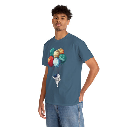 Astronaut with Planet Balloons T-Shirt, Space Lover Unisex Tee, Outer Space Graphic Shirt, Space Theme Shirt, Cosmic Adventure Top