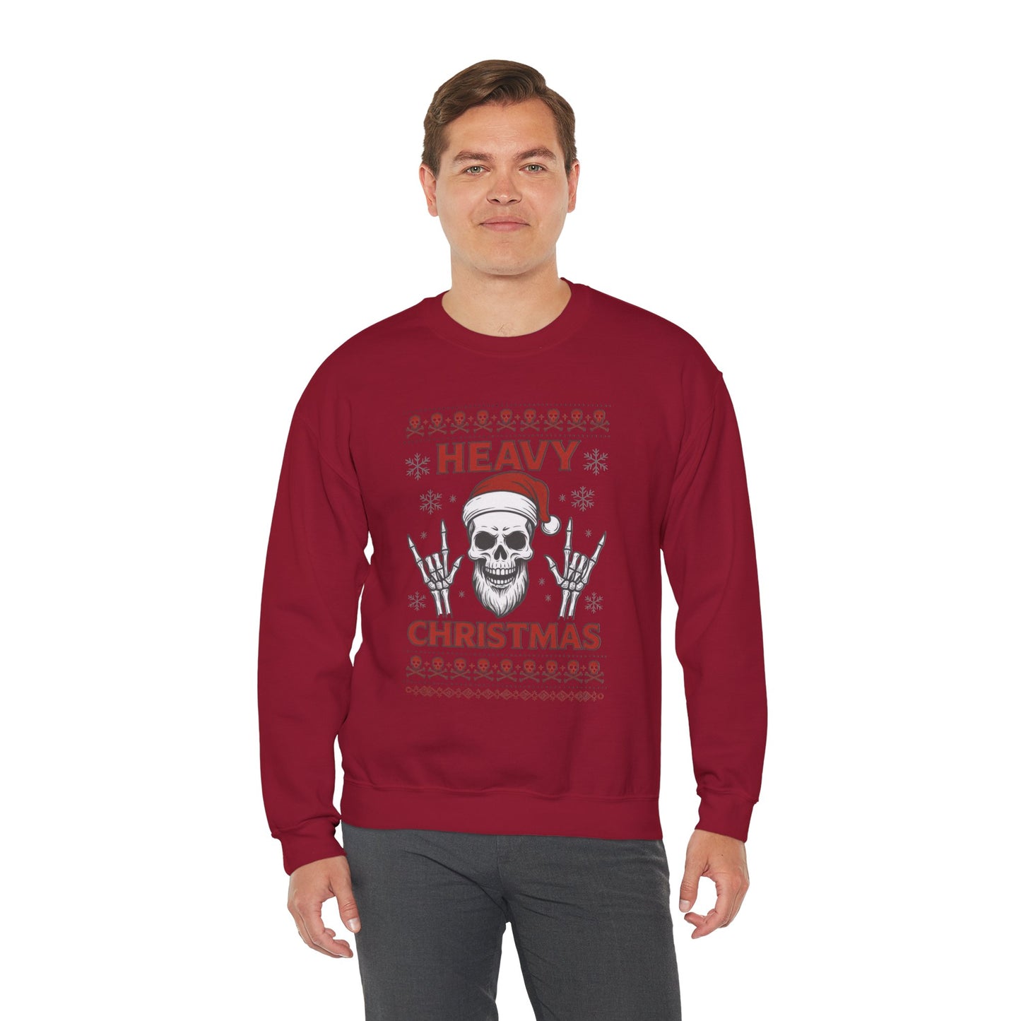 Heavy Christmas Sweatshirt, Metal Santa Skull Holiday Pullover for Men