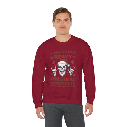 Heavy Christmas Sweatshirt, Metal Santa Skull Holiday Pullover for Men
