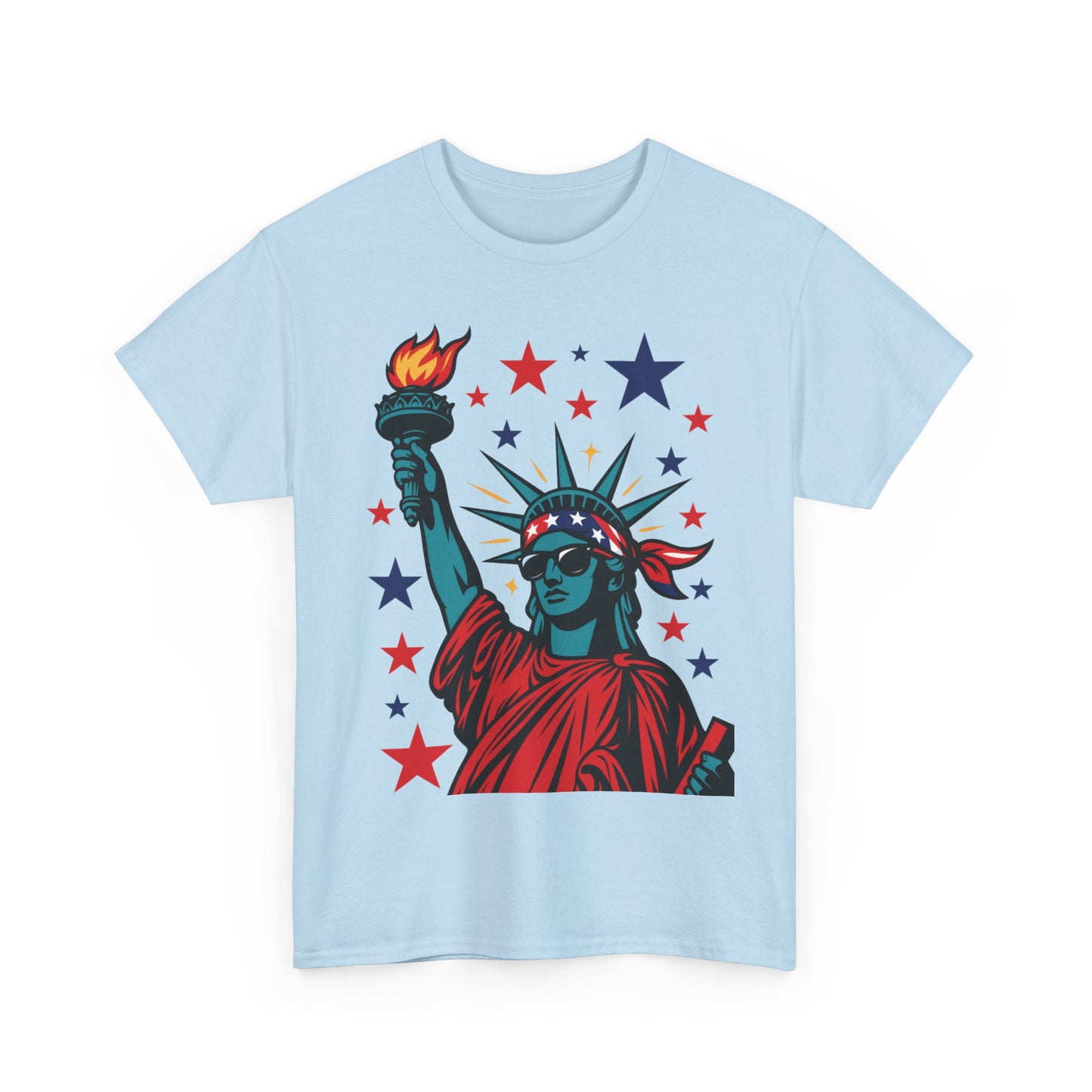 Lady Liberty Pop Art T-Shirt, Patriotic 4th of July Women’s Tee, Retro USA Bandana Statue Shirt