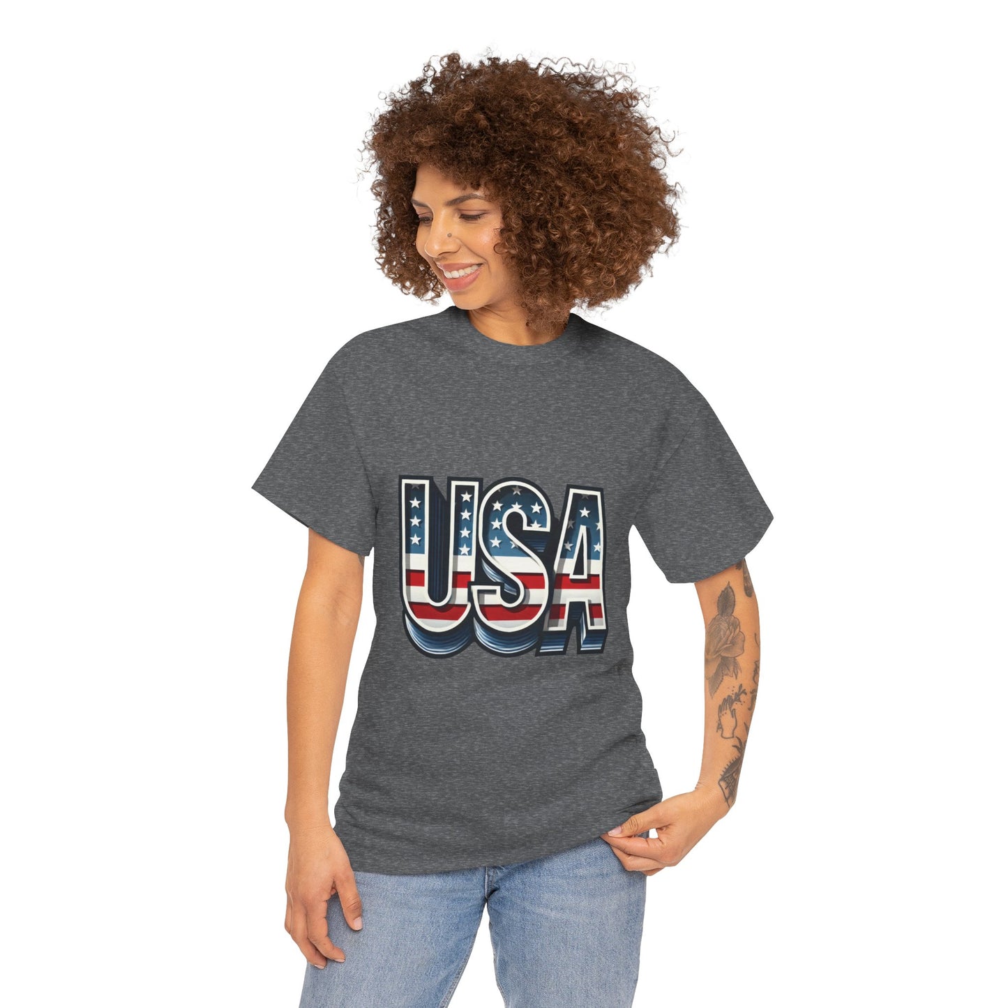 USA Patriotic Unisex Heavy Cotton Tee, American Pride Shirt, July 4th T-Shirt, Independence Day Apparel, Casual Summer Top