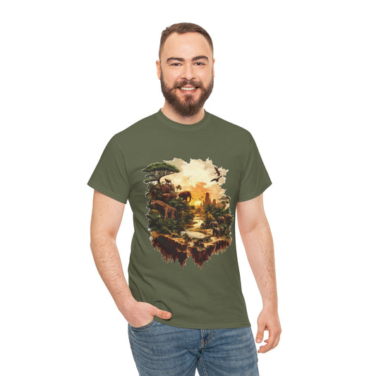 Safari Sunset Animal Print T-Shirt, Jungle Wildlife Graphic Tee , African Nature Unisex Heavy Cotton Shirt, Gift for Nature Lovers