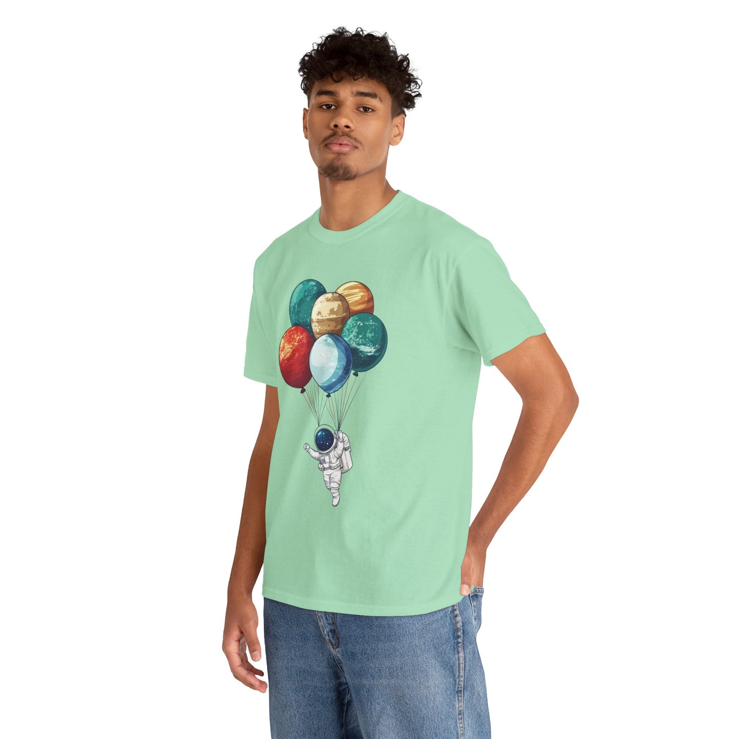 Astronaut with Planet Balloons T-Shirt, Space Lover Unisex Tee, Outer Space Graphic Shirt, Space Theme Shirt, Cosmic Adventure Top