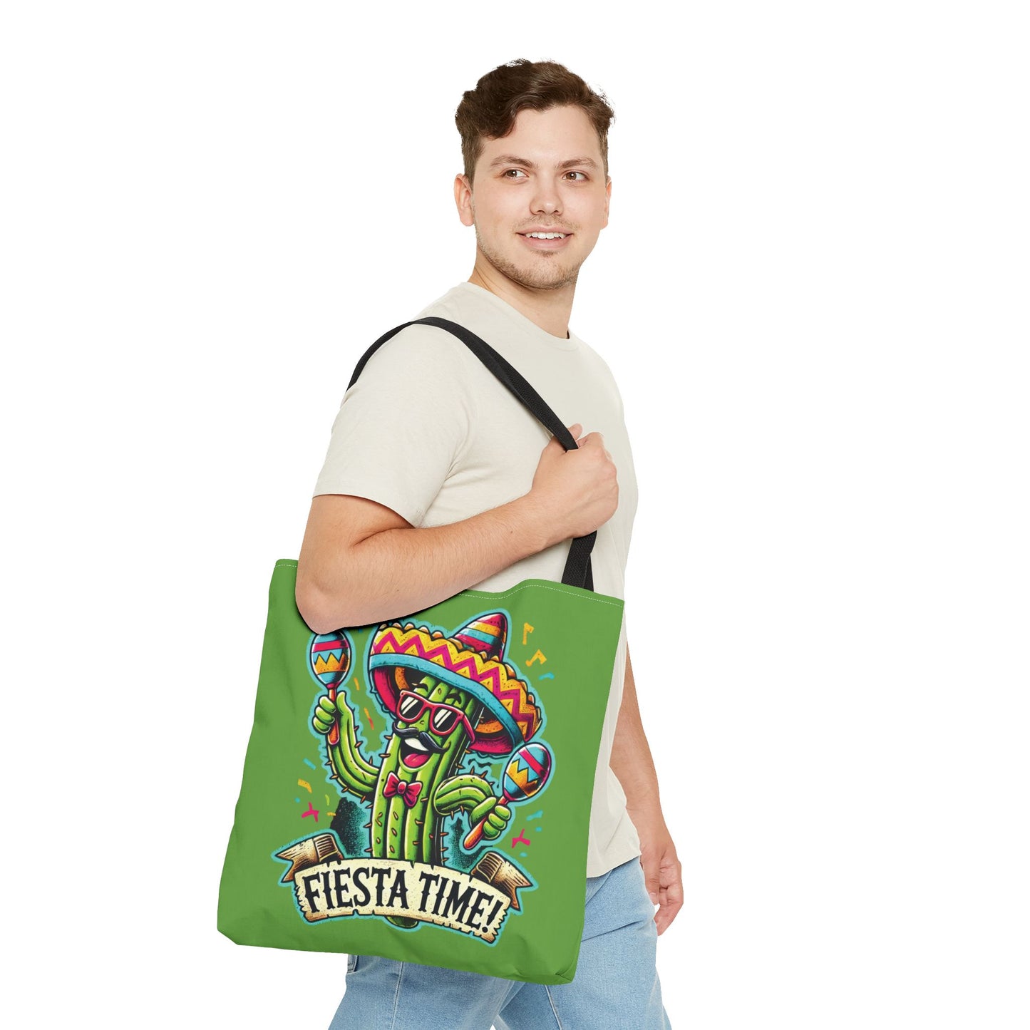 Fiesta Time Cactus Tote Bag, Funny Mexican Party Gift, Sombrero Maracas Print, Cinco de Mayo Bag, Summer Festival Tote, Beach Bag, Shopping