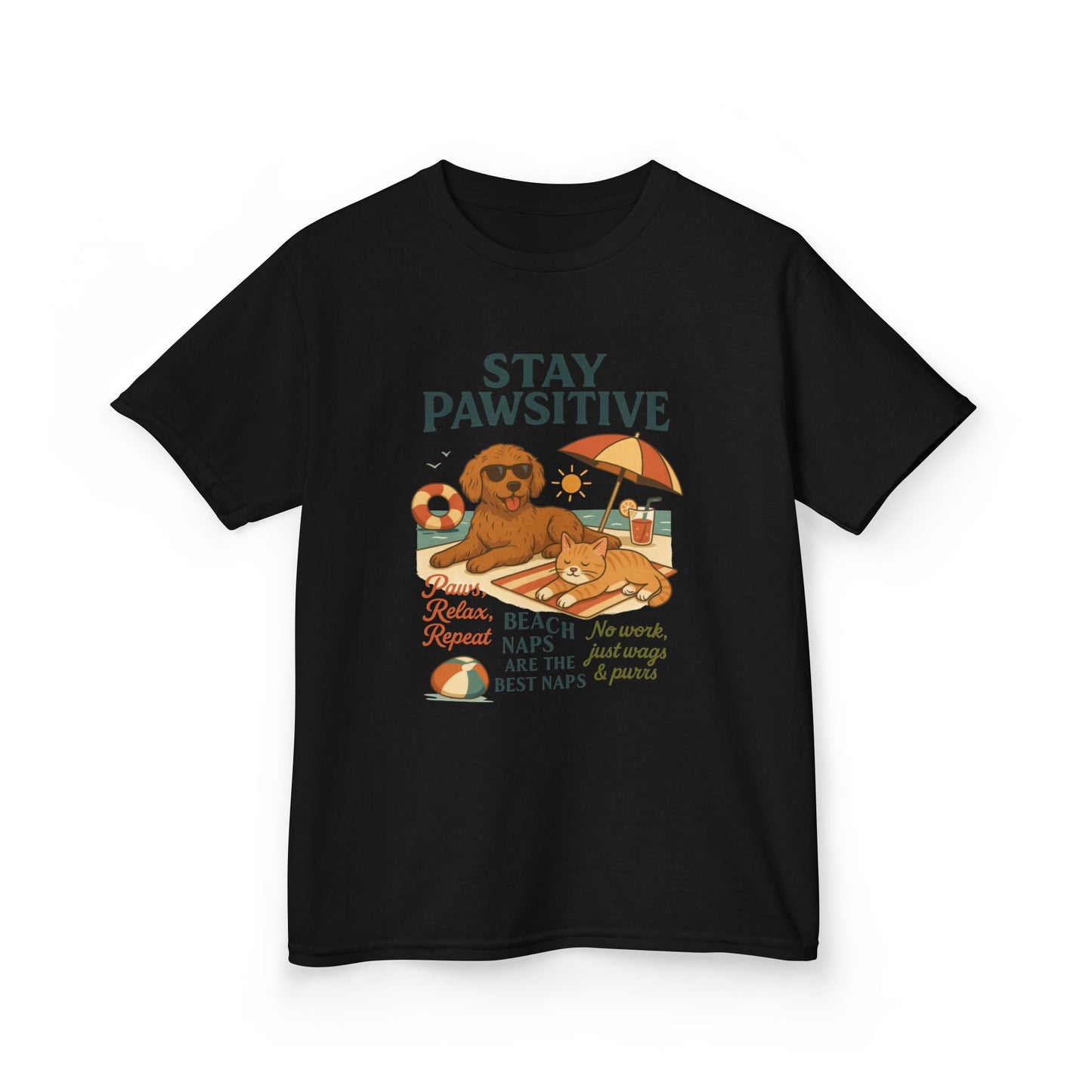 Kids Beach Vibes Tee - Stay Pawsitive, Summer Fun Shirt, Dog Lover Gift, Vacation Outfit, Beach Day Apparel