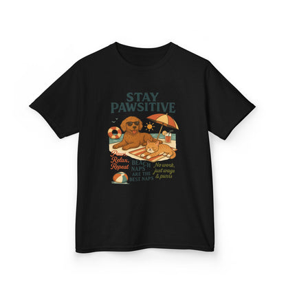 Kids Beach Vibes Tee - Stay Pawsitive, Summer Fun Shirt, Dog Lover Gift, Vacation Outfit, Beach Day Apparel