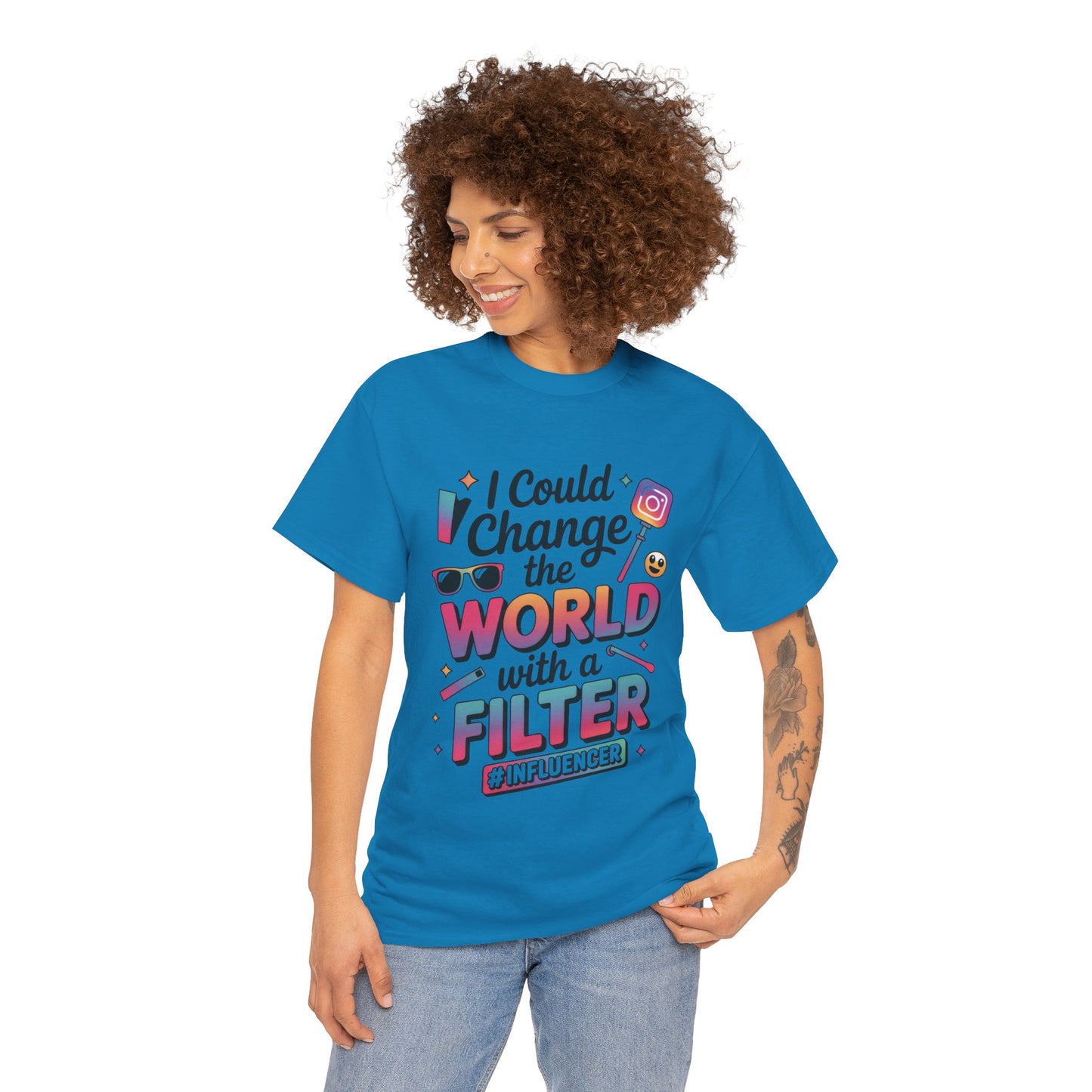 Womens Heavy Cotton Tee, Womens Influencer T-Shirt, Funny Social Media Graphic Tee, Cute Trendy Top
