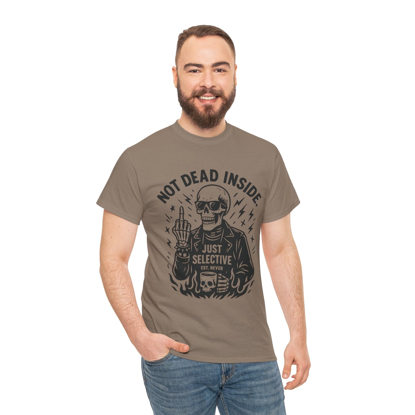 Mens Dark Humor Graphic Shirt, Not Dead Inside, Funny Graphic Shirt for Casual Wear, Gifts for Him, Halloween, Occasions, Funny Skeleton Tee