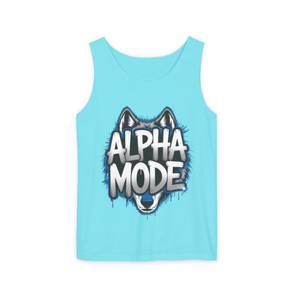 Mens Garment-Dyed Tank Top, Alpha Mode Wolf Graphic Mens Tank Top Gym Wear