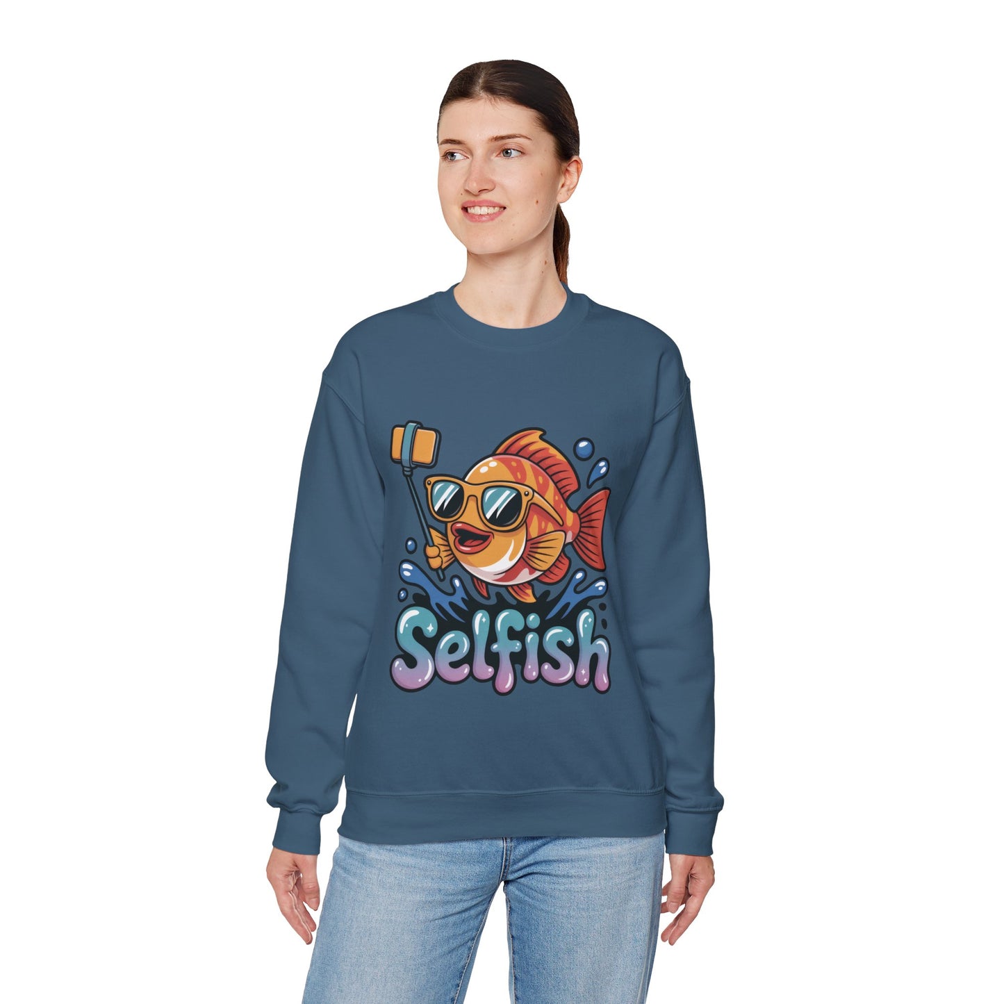Selfish Womens Sweatshirt, Funny Selfie Pullover, Cute Ocean Pun Sweater, Playful Sea Life Gift, Fun Gift for Fish Lovers, Fishing Apparel