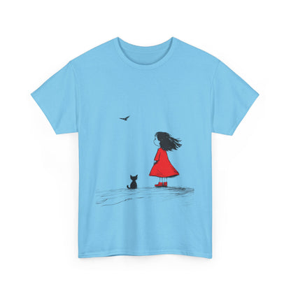 Cat Lover Tee, Cute Graphic T-Shirt, Cat & Girl Design, Gift for Cat Owners, Casual Stylish Unisex Cotton Shirt, Women's Cotton T-Shirt