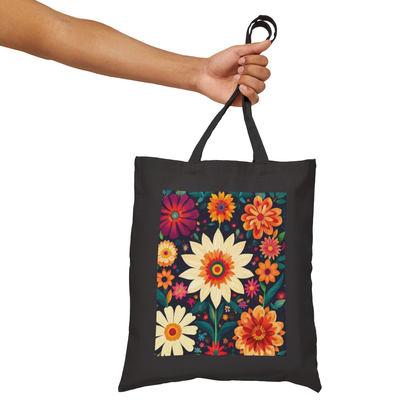 Floral Cotton Canvas Tote Bag, Eco-Friendly Shopping Bag, Reusable Grocery Tote, Boho Chic Gift, Market Bag with Flower Design