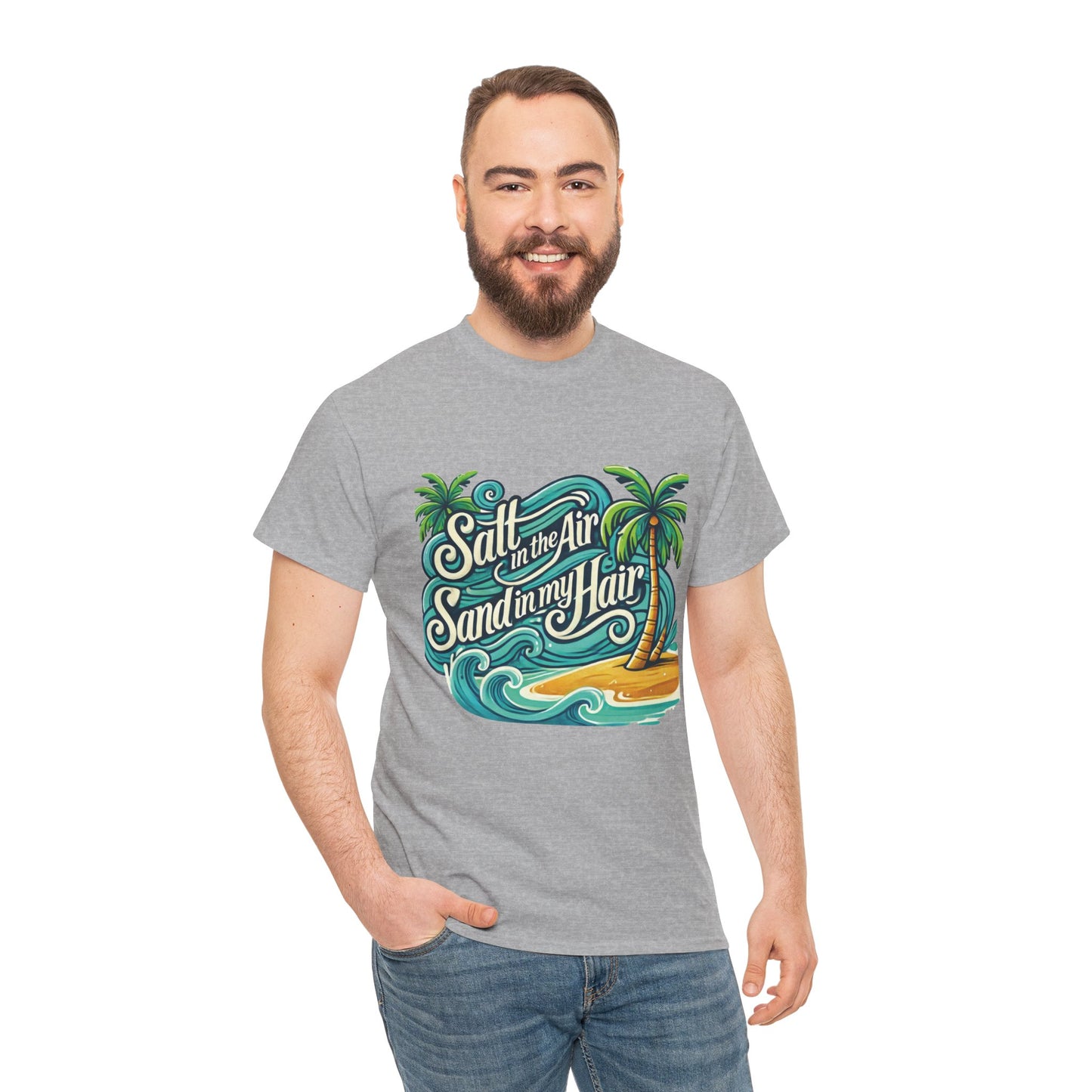 Salt in the Air Sand in My Hair Shirt, Beach Summer Vibes Graphic T-Shirt, Tropical Ocean Palm Design, Ocean-Themed Shirt, Gift Beach Lovers