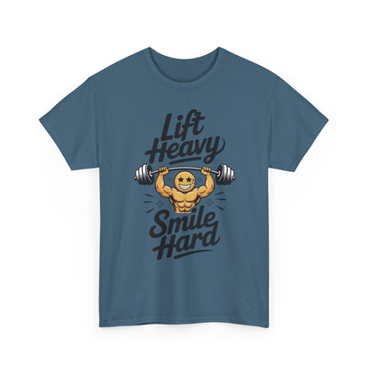 Mens Lift Heavy Smile Hard T-Shirt, Funny Gym Workout Graphic Tee, Mens Gym Tshirt