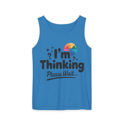 Funny - Im Thinking Please Wait - Mens Tank Top, Cute Geeky Gift for Introverts, Programmers, Designers, Fun Humor Shirt, Gift for Adults