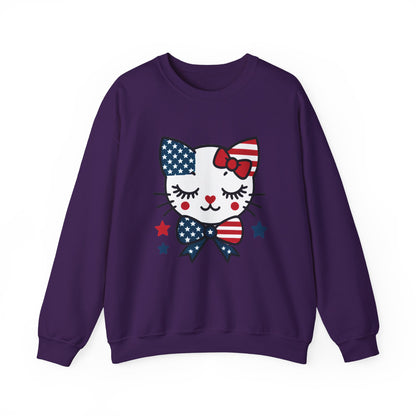 Cute Cat American Flag Sweatshirt, Women's Crewneck, Perfect for 4th of July, Women's Casual Wear, Cat Lovers Gifts