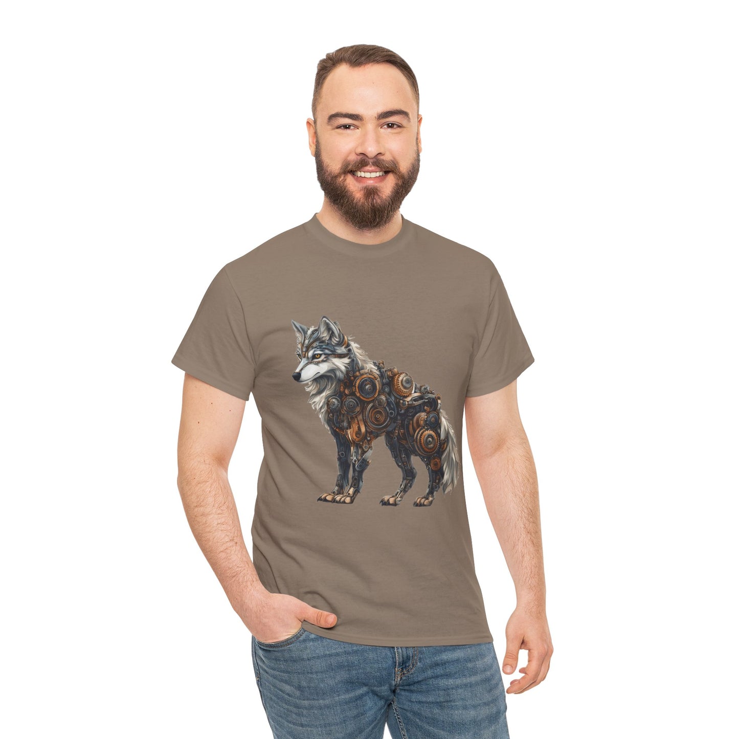 Steampunk Wolf Tee, Mechanical Wolf T-Shirt, Unisex Heavy Cotton Shirt, Graphic T-Shirt, Unique Design,Futuristic Animal Lover Gift Shirt