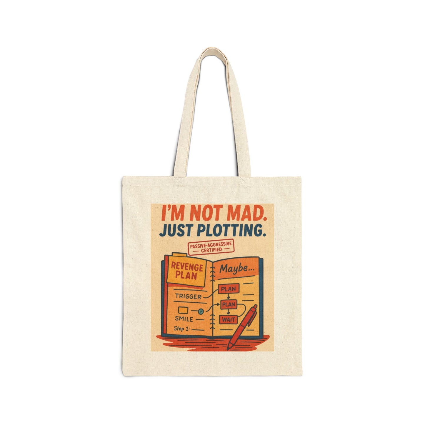 I'm Not Mad, Just Plotting Tote Bag, Funny Passive-Aggressive Revenge Plan Cotton Canvas Bag, Sarcastic Humor Gift for Coworkers & Introverts