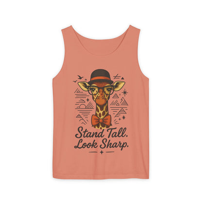 Giraffe Inspirational Tank Top, Stand Tall Look Sharp Shirt, Unisex Summer Apparel, Cute Animal Gift, Zoo Lover's Fashion