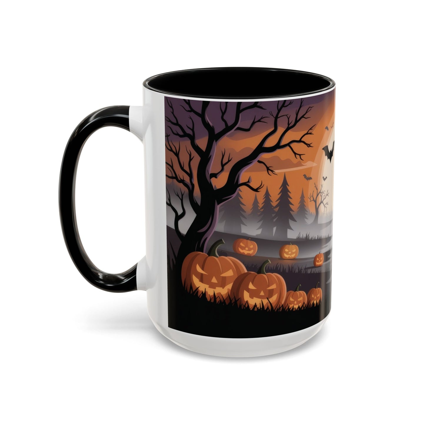Halloween Pumpkin Forest Mug, Spooky Sunset Landscape Coffee Cup, Gothic Fall Gift for Her - Him, Accent Coffee Mug (11, 15oz)