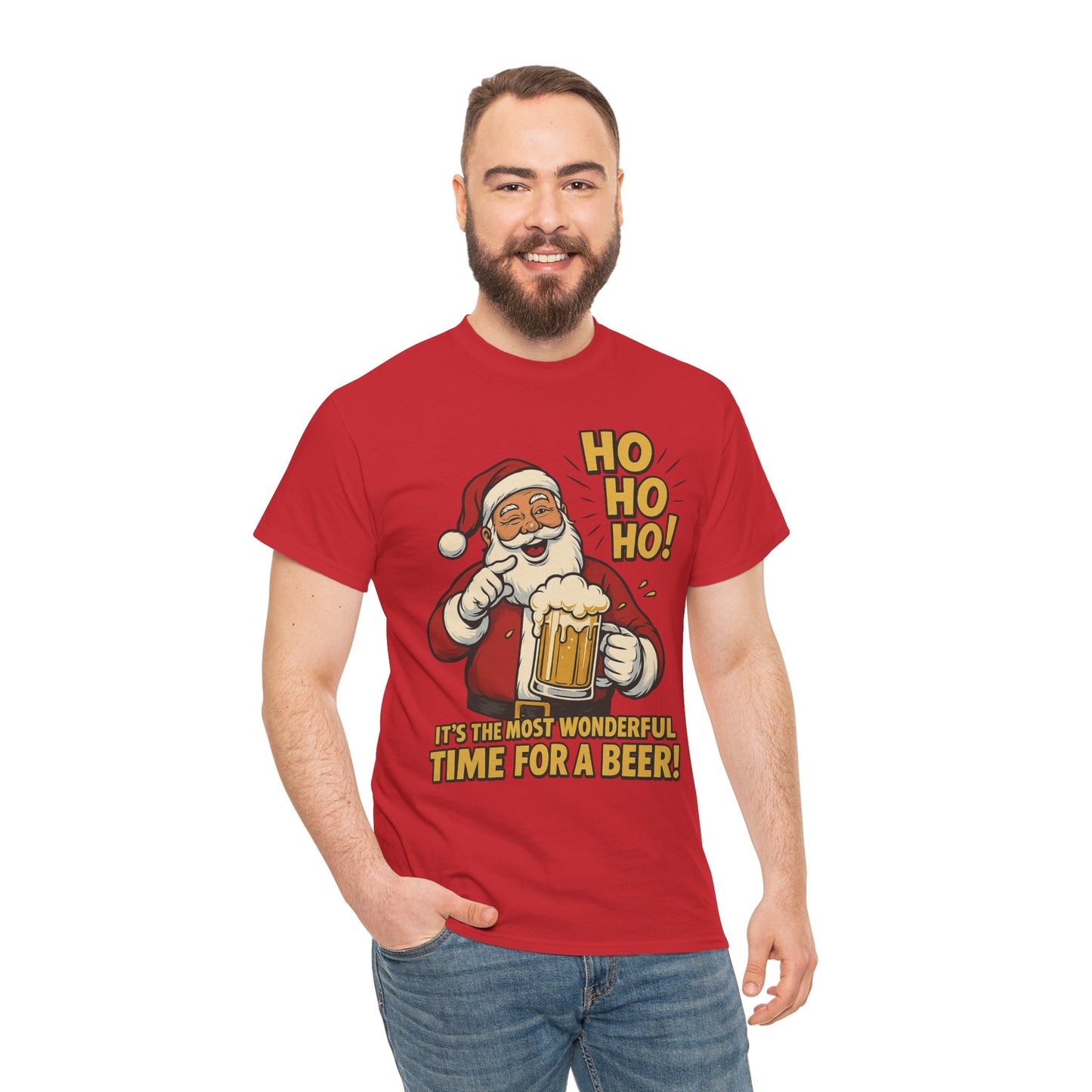 Funny Santa Beer Christmas T-Shirt, Men's Holiday Party Tee